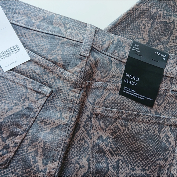 J Brand Lillie Cropped Coated Snake Skinny Coated Boa Taupe - Picture 6 of 7